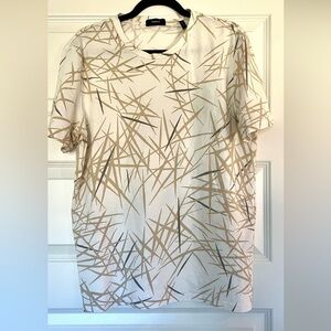 Theory Print Men's White & Cream T-Shirt Size L